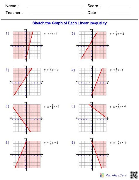 Graphing_Inequalities Worksheets: Inequalities Worksheet, Graphing Linear Inequalities, Absolute Value Inequalities, Equations Worksheets, Algebra 2 Worksheets, Pre Algebra Worksheets, Graphing Inequalities, Solving Inequalities, Writing Linear Equations