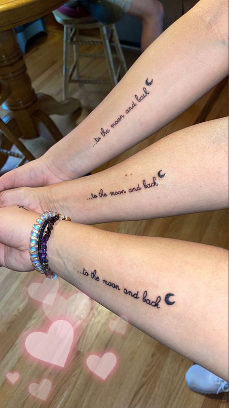 Mother And Daughter Quotes Tattoos, Mother Daughter Tattoos Small Unique, Tattoos To Honor Mom, To The Moon And Back Tattoo, Mommy Daughter Tattoos, Short Quote Tattoos, Mother Daughter Tattoo, Maching Tattoos, Full Hand Tattoo