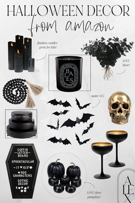 Chic and Neutral Halloween Decor from Amazon. Looking for cute Halloween decorations that won't break the bank!? Dallas based fashion and lifestlye blogger, Alex Stout, is sharing how to decorate your home for Halloween! The Amazon Halloween decor is so cute and cheap, so if you're looking for fun, budget-friendly decor for Halloween definitely check out Amazon! Gothic Chic Decor, Neutral Halloween Decor, Decor From Amazon, Amazon Halloween, Neutral Halloween, Dark Wedding Theme, Cute Halloween Decorations, Minimalist Halloween, Decor For Halloween