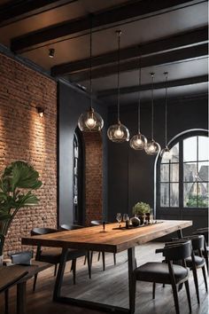 Modern House Interior Dining Rooms, Wood Industrial Design, Organic Modern Industrial Decor, Dark Dining Room Aesthetic, Industrial House Interior Design, Industrial Farmhouse Interior, Dark Industrial Interior, Dark Dining Room Ideas, Modern Industrial Interior Design