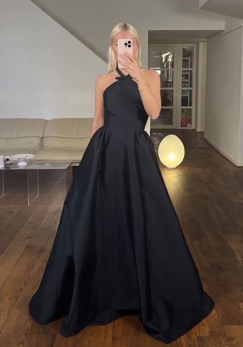 Taffeta Fabric, Floor Length Gown, Effortless Chic, Solid Dress, In The Middle, Halter Neck, Midnight Blue, Soft Pink, Wedding Styles