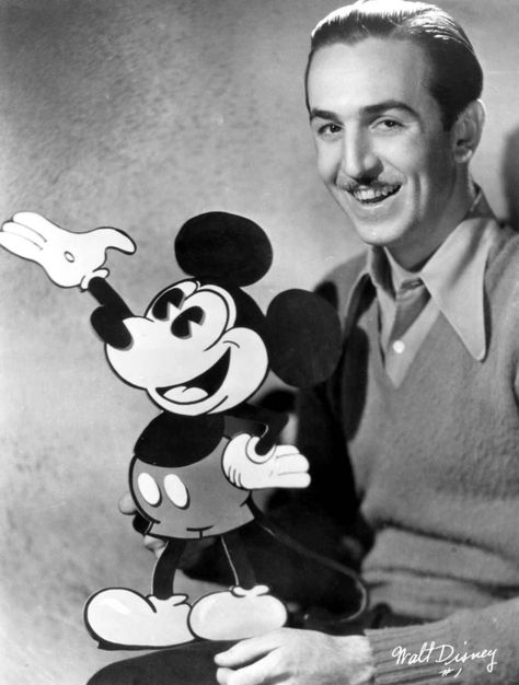 Walt Disney with Mickey Mouse, circa 1930. (Photo: United Artists/Photofest) Disney Amor, Walt Disney Quotes, Walter Elias Disney, Very Important Person, Walt Disney Mickey Mouse, Images Disney, Disney Hotels, Film Disney, Art Disney