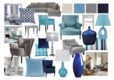 Grey and Blue Living Room Mood Boards by Amy Farrar, via Behance Grey And Blue Living Room, Blue And Grey Living Room, Aqua Living Room, Living Room Mood Board, Room Mood Board, Turquoise Living Room Decor, Living Room Turquoise, Teal Living Rooms, Grey Living Room