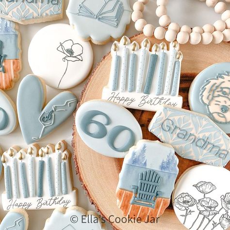 Blue Birthday Cookies, Happy Birthday Grandma, Flooding Cookies, Fancy Cupcakes, Summer Cookies, 80th Birthday Party, Fancy Cookies, Spice Cookies, Cookie Frosting