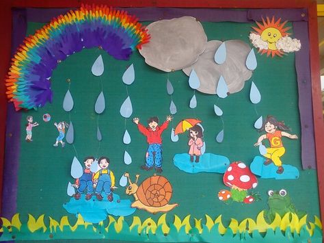 Rainy season Rainy Day Art Preschool, Rainy Season Activity For Kindergarten, Rainy Season Decoration Ideas, Rainy Season Craft For Preschoolers, Rainy Day Board Decoration, Rainy Day Bulletin Board Ideas, Rainy Season Chart For Preschool, Rainy Season Decoration For School, Rainy Season Activities For Preschool