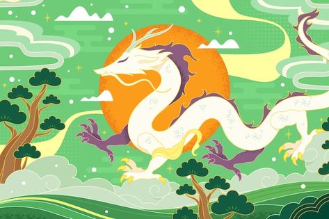 Chinese Graphic Design Illustration, Lunar New Year Dragon Drawing, Chinese Dragon Vector, Chinese Dragon Illustration Cute, Dragon New Year Illustration, Year Of The Dragon Illustration, Asian Dragon Illustration, Dragon New Year, Dragon Illustration Cute