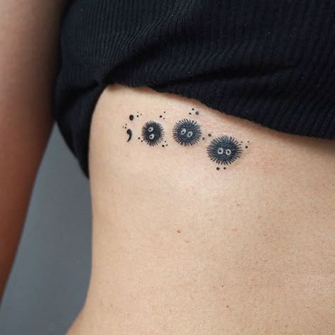 Cute soot tattoo from Spirited Away! | www.otziapp.com Tatuaje Studio Ghibli, Studio Ghibli Tattoo, Forest Spirits, Soot Sprite, Ghibli Tattoo, Tattoo Trend, Soot Sprites, Inspiration Tattoos, Disney Tattoo