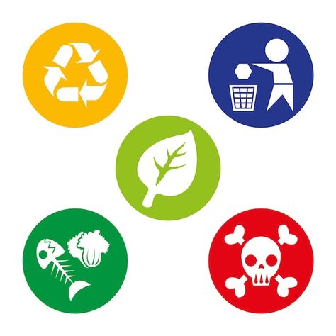 Set icon symbol of waste management | Premium Vector #Freepik #vector #recycle-symbol #recycle-sign #recycle-icon #waste-icon Waste Management Poster, Kampus Mengajar, Waste Management Plan, Recycle Icon, Solid Waste Management, Recycle Sign, Icon Pictures, Types Of Waste, Empty Plastic Bottles