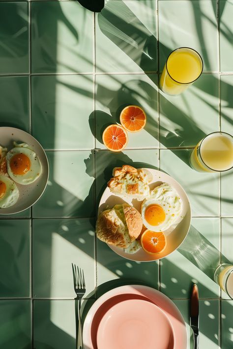 Retro Aesthetic Photography, Orange And Green Aesthetic Vintage, Breakfast Table Photography, 70s Food Photography, Food Moodboard Aesthetic, Restful Aesthetic, Food Vintage Aesthetic, Food Shopping Aesthetic, Pastels Aesthetics