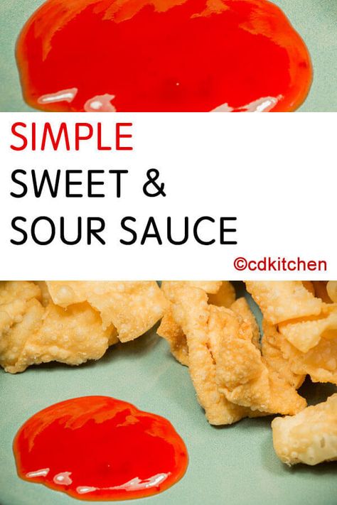 Simple Sweet And Sour Sauce - Better than the take-out packets of sweet and sour that you get from a Chinese restaurant. You can whip up your own batch right at home. The sweet comes from a bit of sugar and the sour comes from cider vinegar | CDKitchen.com Sweet Ans Sour Sauce, Easy Sweet And Sour Sauce Recipe, Japanese Sauces, Mongolian Recipes, Sweet And Sour Sauce Recipe, Baked Doughnut, Chinese Sauces, Sweet N Sour Sauce Recipe, Chicken Jambalaya