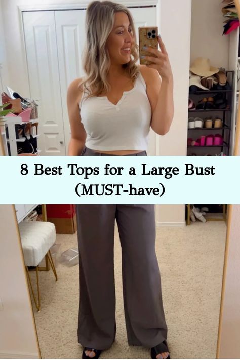 Discover the perfect balance of simplicity and aesthetic with these cute tops designed to flatter and support your large bust. Elevate your style with these must-have wardrobe essentials. Crop Tops For Big Busted Women, What To Wear Big Bust, Tank Tops For Big Bust, Going Out Tops For Big Bust, Tops For Bigger Bust, Fashion For Big Busted Women, Tops For Big Busted Women, Outfits For Large Busted Women, Large Bust Outfits