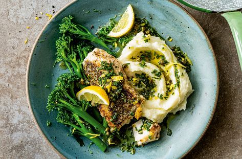 Hake Fillets With Chive, Lemon & Caper Butter Recipe | Waitrose & Partners Hake Recipes, Herb Butter Sauce, Caper Butter, Tenderstem Broccoli, Herb Butter, Butter Sauce, Butter Recipe, The Fish, Broccoli