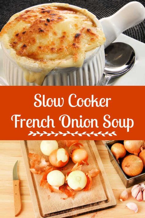 Slow Cooker French Onion Soup, Crockpot French Onion Soup, Crockpot Soups, Classic French Onion Soup, French Onion Soup Recipe, Onion Soup Recipes, Crockpot Cooking, Easy Soup, Soup Recipes Slow Cooker