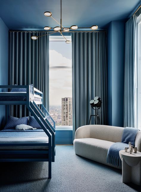 Blanket Styling, Bedroom In Blue, Eclectic Sofas, Workshop Apd, Condo Bedroom, Manhattan Apartment, Downtown Manhattan, Custom Sectional, New York Apartment