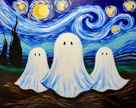 Painting Parties & Classes in Naperville - Paint & Sip Events Halloween Painting Party Ideas, Sip And Paint Ideas Halloween, Wicked Painting, Pinots Palette Paintings, Cute Easy Paintings, Pinots Palette, Diy Paintings, Painting Parties, Work Pictures