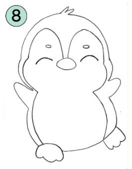 How To Draw Penguin Easy, Penguin Drawings Easy, Cute Drawings Penguin, Small Penguin Drawing, Mini Penguin Drawing, How To Draw A Cute Penguin, Pinguin Drawing Easy, How To Draw A Penguin Step By Step, How To Draw Penguin