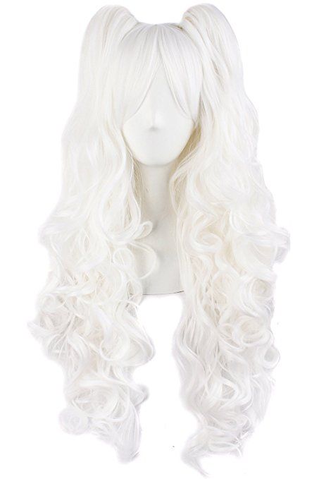 MapofBeauty Lolita Long Curly Clip on Ponytails Cosplay Wig (White) 2 Ponytails, Straighten Hair, Curly Ponytail, Clip In Ponytail, Natural Wigs, Nape Of Neck, Wigs Online, Hair Stick, Full Wigs