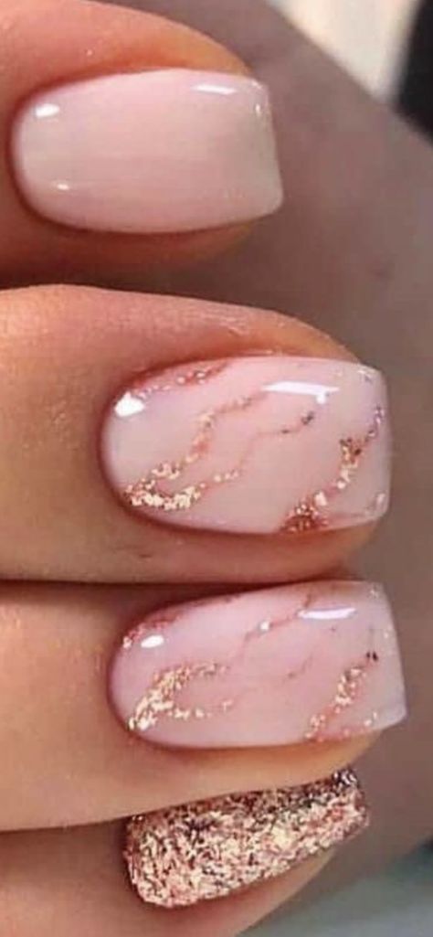 Rose Gold Floral Nails, Nails To Match Rose Gold Dress, Rose Gold Flake Nails, Mother Of The Bride Wedding Nails, Rose Gold Foil Nails Designs, Rose Gold Wedding Nails, Nude And Rose Gold Nails, Rose Gold Nail Ideas, Rose Gold Nails Gel