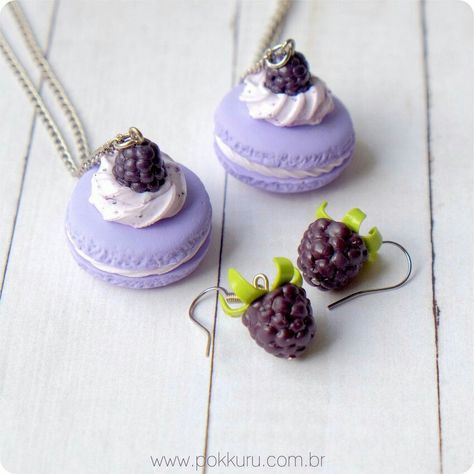 Blackberry Earrings, Macaron Necklace, Cercei Din Lut Polimeric, Polymer Clay Kunst, Fimo Kawaii, Miniature Polymer Clay, Polymer Clay Diy, Food Earrings, Polymer Clay Jewelry Diy