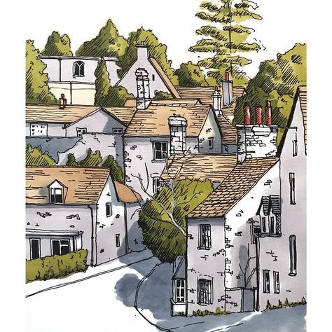 Another one of those places that doesnt need any introduction Ambleside in Cumbria #sketching #drawing #watercolourillustration… | Instagram Watercolour Buildings Simple, Sketching Buildings, Places Drawing, Sketching Color, Village Drawing, Fountain Pen Drawing, Colour Architecture, Simple Building, Urban Sketch