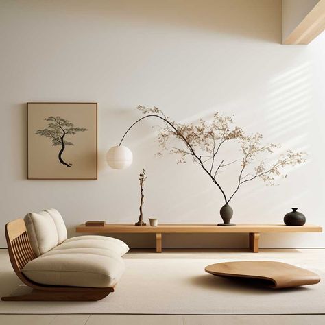 Japanese Living Room Design, Wabi Sabi Interior Design, Japanese Living, Japanese Living Room, Japandi Living Room, Japandi Interior Design, Zen Interiors, Japandi Interiors, Japandi Living