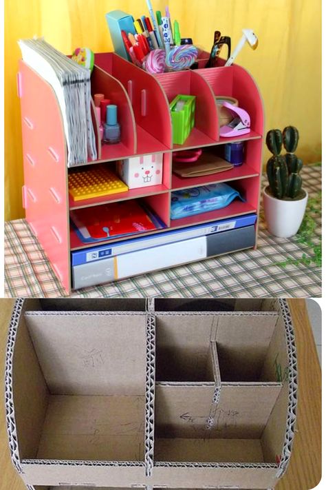 Desk Decor Ideas, Craft Organization Diy, Cardboard Organizer, Cardboard Storage, Desk Organization Diy, Diy Desk Decor, Cardboard Crafts Diy, Cardboard Box Crafts, Úložný Box