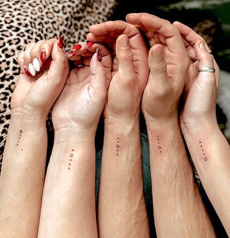 5 Friend Tattoos Matching, Tattoo Ideas For 5 Siblings, Sibling Dot Tattoos, Matching Tattoos For 5 Best Friends, Tattoo For 5 Siblings, Tattoo For 5 Friends, Four Friend Tattoos, Matching Tattoos 5 Friends, 5 Friend Tattoos