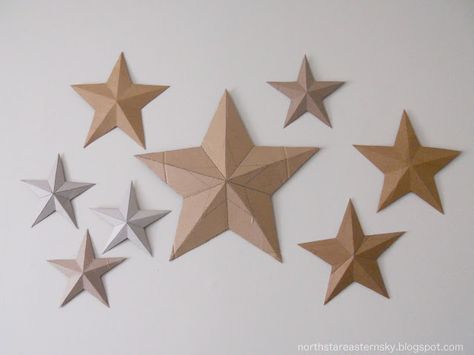 Check out these 15 clever ways to craft with cardboard boxes in your home decor! Craft With Cardboard, Cardboard Stars, Cardboard Wall, Diy Star, Cardboard Box Crafts, Headboard Decor, Star Lamp, 3d Star, Wall Drawing