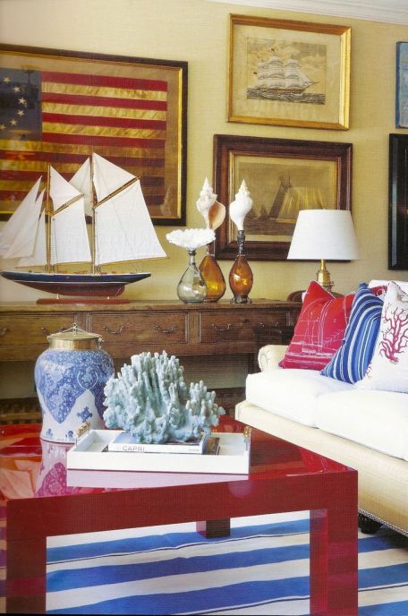 Patriotic Room, Beach Red, Cottage Decorating, Barclay Butera, House Cottage, Sea Decor, Coastal Living Rooms, Coastal Living Room, Beach Cottage Style