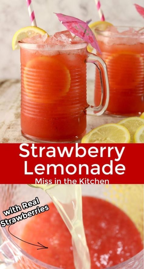 Strawberry Lemonade Punch Recipes, Strawberry Lemonade Recipe Easy, Wendy's Strawberry Lemonade Recipe, Lemonade Sorbet, Alcohol Shots, Easy Strawberry Lemonade, Asthetic Stationery, Top Dinner Recipes, Homemade Strawberry Lemonade