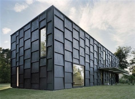 House K by Tham  Videgård Arkitekter - black textured, almost scaled siding with whimsically placed windows. Tham Videgård, Furniture Joinery, Wood Facade, Wooden Facade, Steel Framing, Wood Architecture, Casa Container, Timber Cladding, Exterior Cladding