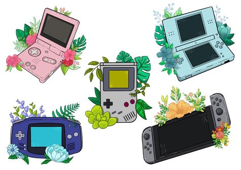 Retro Nintendo Art, Gameboy Color Tattoo, Game Console Drawing, Nintendo Switch Tattoo, Gamer Drawings, Nintendo Switch Drawing, Gameboy Drawing, Gameboy Tattoo, Video Game Drawing