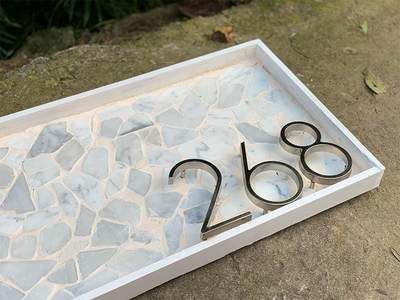 Outdoor Modern Address Sign, House Numbers Diy, Modern House Numbers, Cement Wall, Modern House Number, House Number Sign, Bird On Branch, Animal Statues, Wooden Plaques