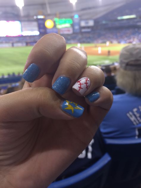 Tampa bay rays nails Tampa Bay Rays Nails, Baseball Nails, Tampa Bay Rays Baseball, Sports Nails, Rays Baseball, Amazing Nails, Tampa Bay Rays, Cute Nail Designs, Nails Nails