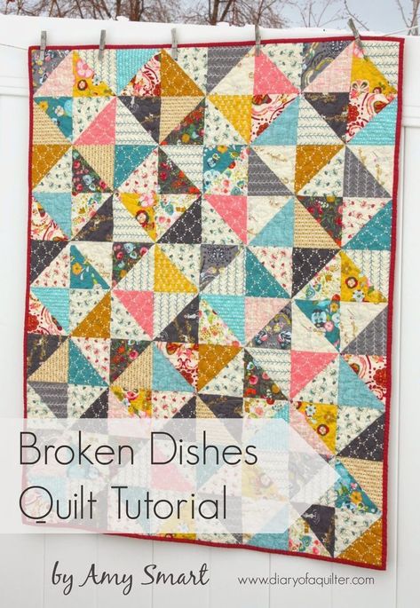 Broken Dishes Quilt, Half Square Triangle Quilts Pattern, Diary Of A Quilter, Baby Quilt Tutorials, Triangle Quilt Pattern, Beginning Quilting, Amy Smart, Twin Quilt Size, Baby Quilt Pattern