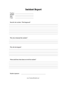 A form on which a teacher or adminstrator records an incident involving a student, with room to describe what happened as well as consider how it could have been avoided. Free to download and print Condensed Milk Recipes Desserts, Free Printable Gift Certificates, Classroom Management Behavior, Behavior Report, Incident Report Form, Teacher Forms, Summer Day Camp, Incident Report, S Education