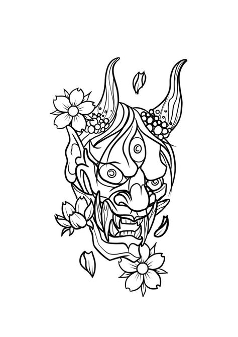 Hayna Mask Tattoo, Hanya Mask Drawing, Traditional Oni Mask Tattoo Design, Hanya Mask Tattoo Design, Hanya Mask Tattoo, Mask Tattoo Design, Oni Maske, Fake Skin Tattoo, Oni Mask Tattoo