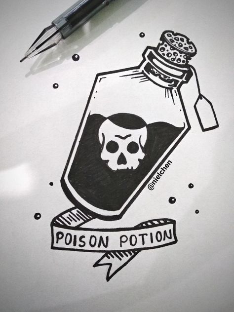 Poison Vile Tattoo, Poison Drawing, Flask Tattoo, Poison Drawings, Coffin Tattoos, Shane Tattoo, Poison Jar, Poison Tattoo, Poison Perfume