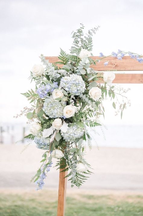 Blue Hydrangea Wedding, Dusty Blue Color, Blue White Weddings, Light Blue Wedding, Hydrangeas Wedding, Wedding Arch Flowers, Wedding Arbour, Arch Flowers, Blue Themed Wedding