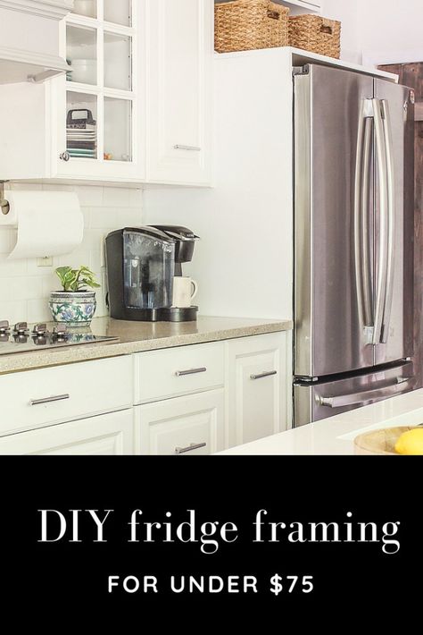 Super easy DIY. How to Frame a Refrigerator that is too Wide for Opening . #diy #kitchenideas #homeimprovement Fridge Box Cabinet, Unfixed Kitchen, Build Around Fridge, Open Shelving Above Fridge, Enclosed Fridge, Cabinet Over Fridge, Refrigerator Ideas, Remodel House, Refrigerator Cabinet