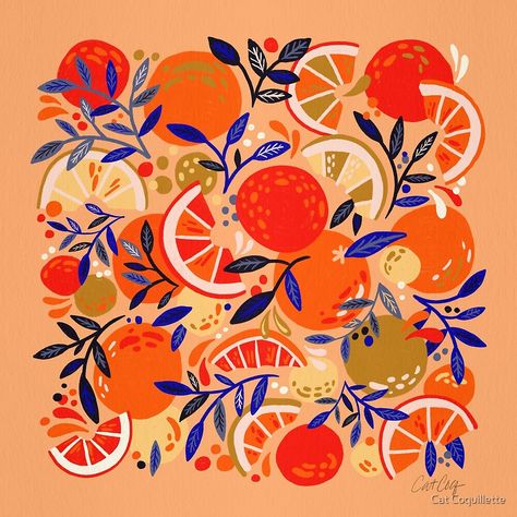 Citrus Illustration Graphic Design, Citrus Drawing, Oranges Illustration, Citrus Painting, Citrus Illustration, Berry Illustration, Citrus Pattern, Orange Illustration, Cat Coquillette