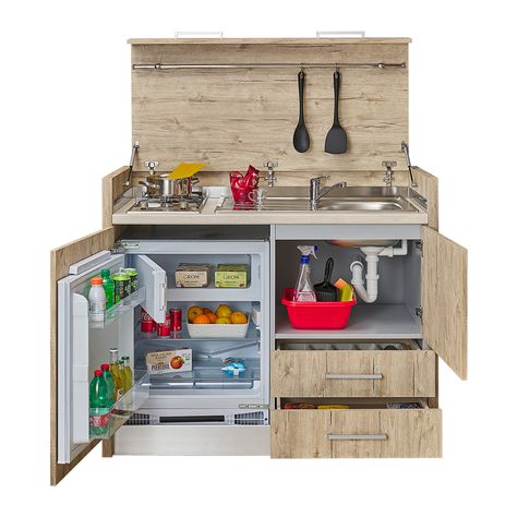 Micro Kitchen, Compact Kitchen Design, Camper Kitchen, Interior Design Per La Casa, Kitchen Fridges, Wood Furniture Design, Portable Kitchen, Furniture Design Wooden, Tiny House Kitchen