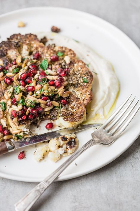 Pomegranate Salsa, Cauliflower Steak, Cauliflower Puree, Cauliflower Steaks, Za Atar, Pine Nut, Fresh Spices, Toasted Pine Nuts, Dried Herbs