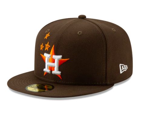 Men's Travis Scott x Houston Astros 59Fifty Fitted in Brown. Astros Hat, Tvd Dr, Custom Fitted Hats, Cool Fan, Swag Hats, Dope Hats, Head Gear, New Era Cap, Designer Clothes For Men