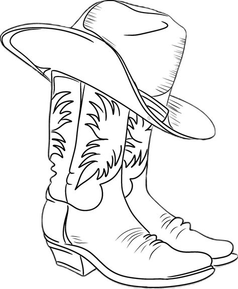 Cowgirl Hat Drawing Easy, Cowboy Hat Coloring Page, Zach Bryan Coloring Pages, Cowboy Aesthetic Drawing, Country Music Coloring Pages, Western Woodburning Ideas, Rodeo Coloring Pages, Simple Cowboy Boot Drawing, Country Drawings Westerns