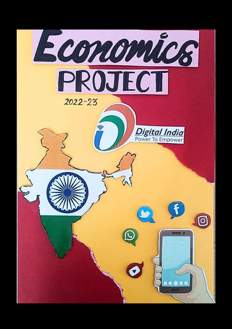 Creative front page ideas for economics project on Digital India Digital India Cover Page, Digital India Project Cover Page, Cashless Economy Project, Digital India Project Class 12, Ideas For Economics Project, Creative Front Page Ideas, Digital India Projects, Digital India Posters Design, Economics Project Front Page