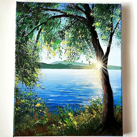 Painting Leaves Acrylic, Tree Acrylic Painting, Truck Painting, Painting Scenery, Art Of Painting, Drawing Arts, Artwork Acrylic, Art Doodles, Summer Trees