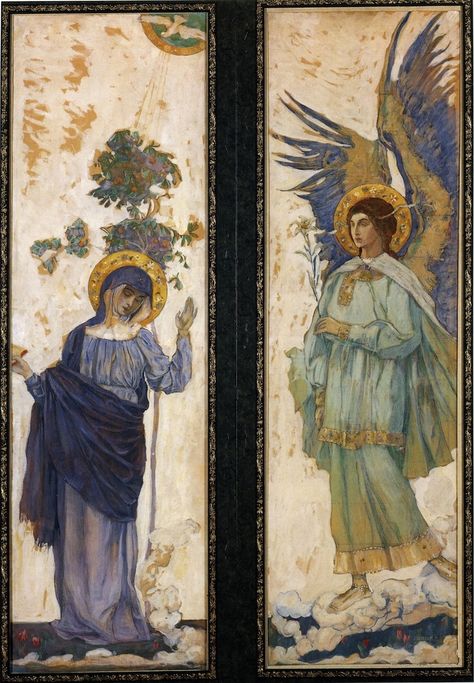 Mikhail Nesterov Paintings, The Annunciation Painting, Mikhail Nesterov, Two Paintings, The Annunciation, Fine Art Painting Oil, Catholic Art, Russian Art, Classical Art