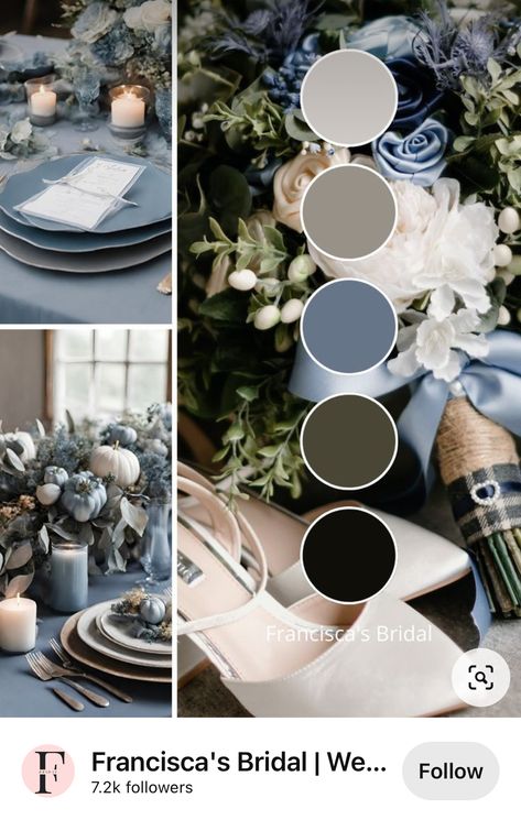 Black Blue Wedding Color Schemes, Blue Wedding Pallet Ideas, December Wedding Colors Colour Palettes, Blue And Grey Wedding Theme, Black Wedding Theme Color Combos, Blue Green Wedding Colors, December Wedding Colors, Corpse Bride Wedding, Grey Wedding Theme