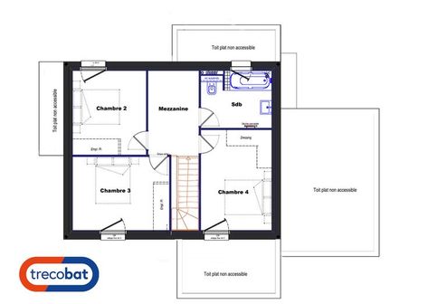 L'étage est composé de 3 chambres, d'une salle de bain et d'une mezzanine. #planmaison #constructionmaison #maisonneuve #plan #construction #planétage Floor Plans